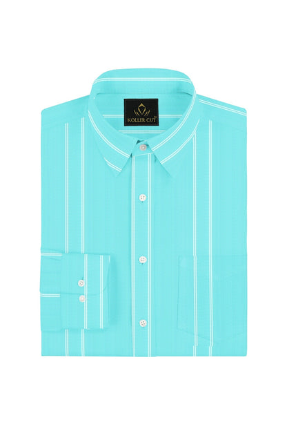 Aruba Blue and White Wide Stripes Cotton Shirt