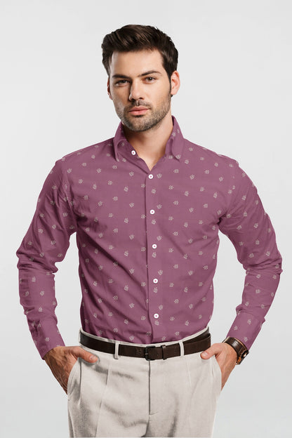 Polignac Pink and White Oleander Plant Printed Cotton Shirt