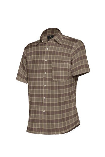 Sesame Brown with Gilded Beige and Cinnamon Red Jacquard Checks Egyptian Giza Cotton Shirt