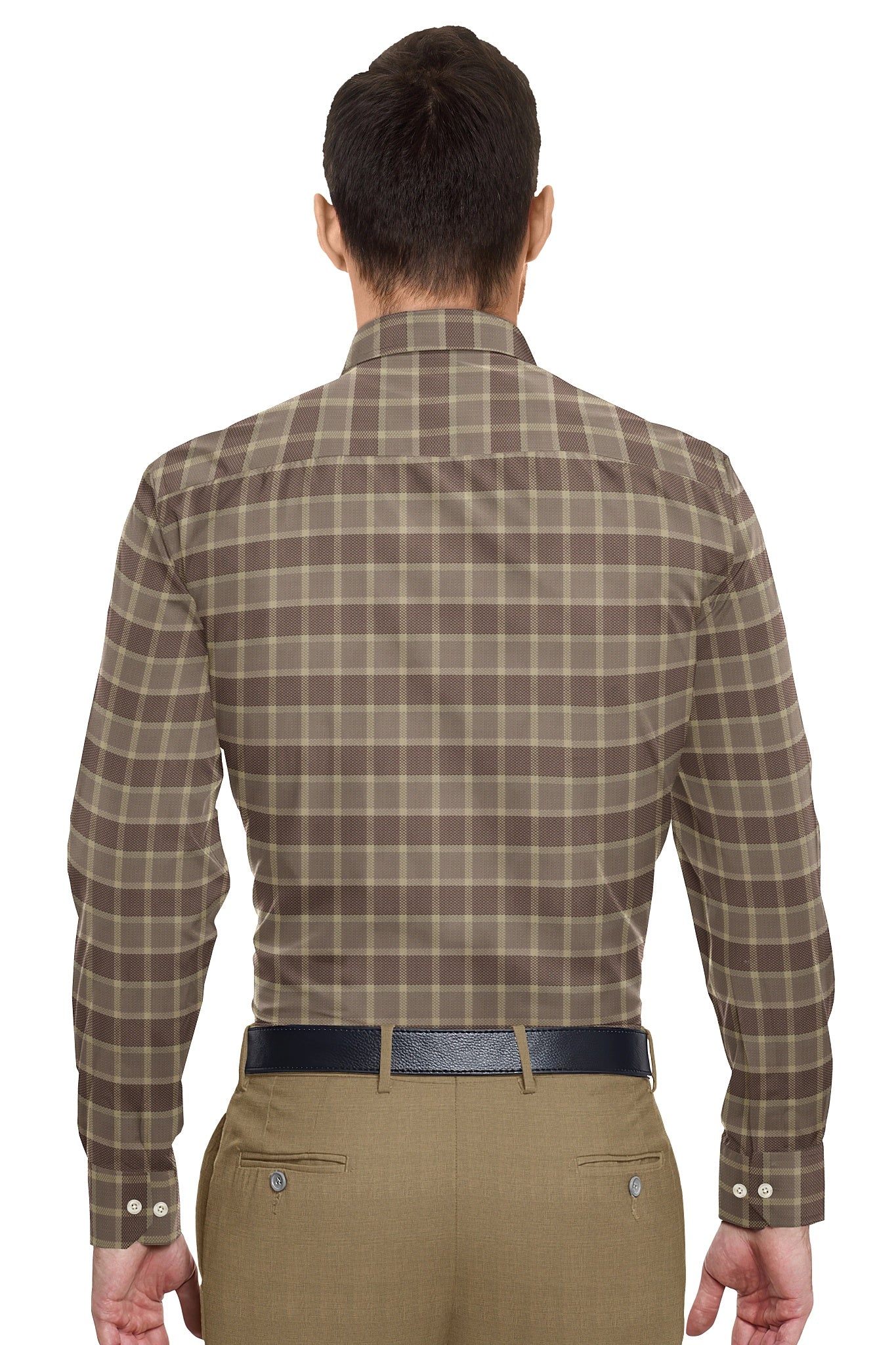 Sesame Brown with Gilded Beige and Cinnamon Red Jacquard Checks Egyptian Giza Cotton Shirt