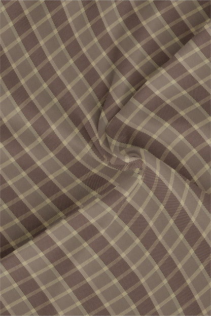 Sesame Brown with Gilded Beige and Cinnamon Red Jacquard Checks Egyptian Giza Cotton Shirt