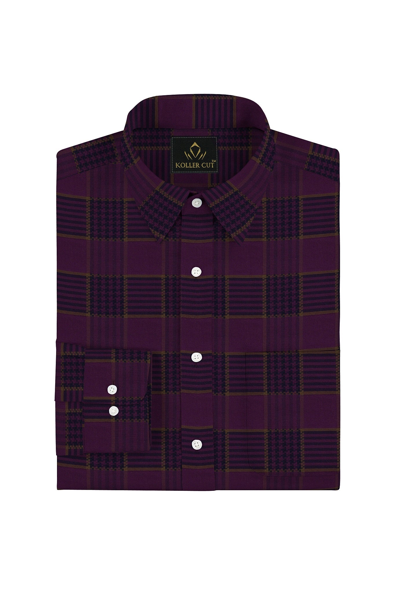 Italian Plum Purple with Estate Blue and Nuggets Gold Jacquard Checks Premium Egyptian Giza Cotton Shirt