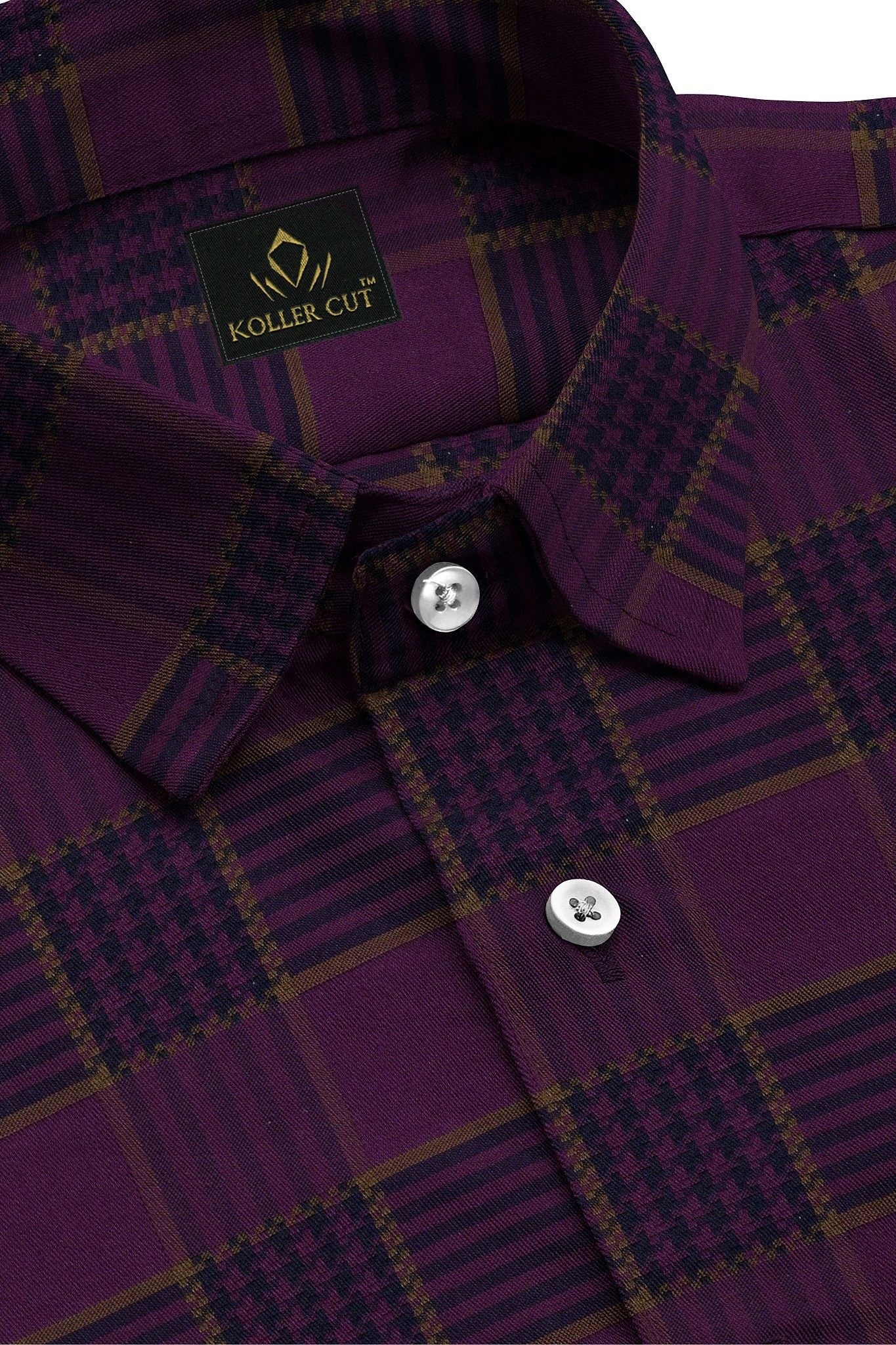 Italian Plum Purple with Estate Blue and Nuggets Gold Jacquard Checks Premium Egyptian Giza Cotton Shirt