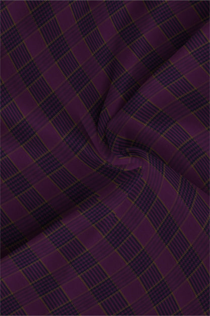 Italian Plum Purple with Estate Blue and Nuggets Gold Jacquard Checks Premium Egyptian Giza Cotton Shirt