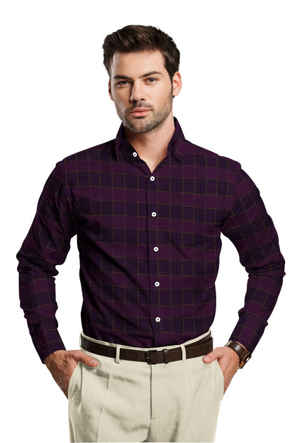 Italian Plum Purple with Estate Blue and Nuggets Gold Jacquard Checks Premium Egyptian Giza Cotton Shirt