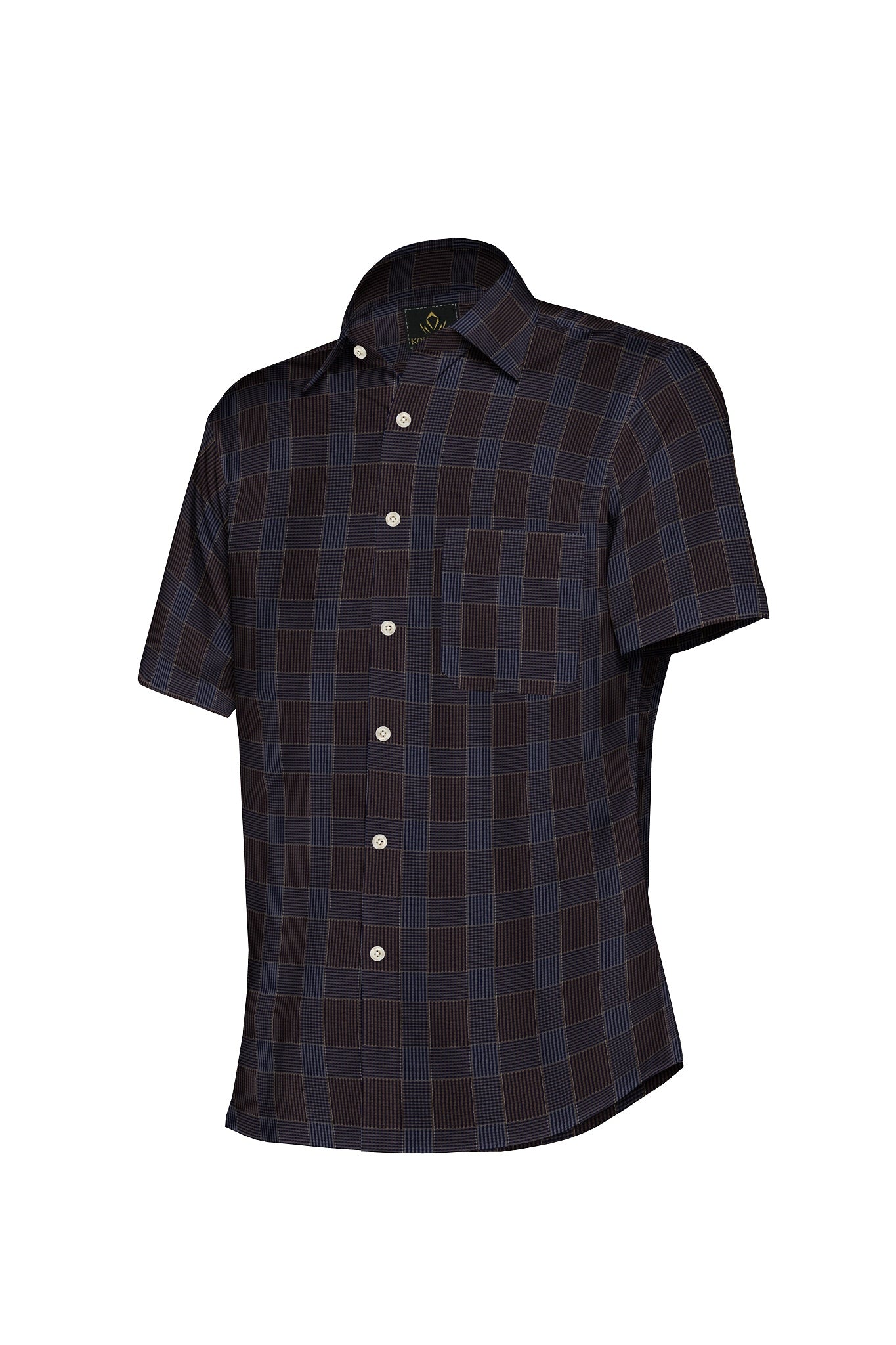 Mykonos Blue and Tiramisu Brown Jacquard Checks Premium Egyptian Giza Cotton Shirt