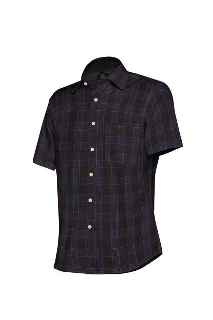 Mykonos Blue and Tiramisu Brown Jacquard Checks Premium Egyptian Giza Cotton Shirt