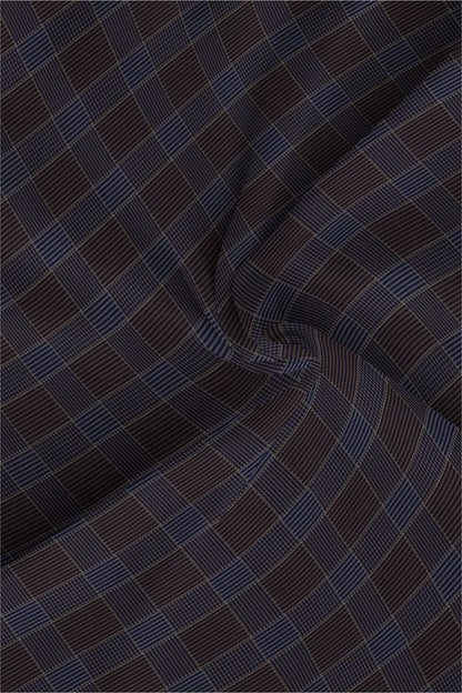 Mykonos Blue and Tiramisu Brown Jacquard Checks Premium Egyptian Giza Cotton Shirt