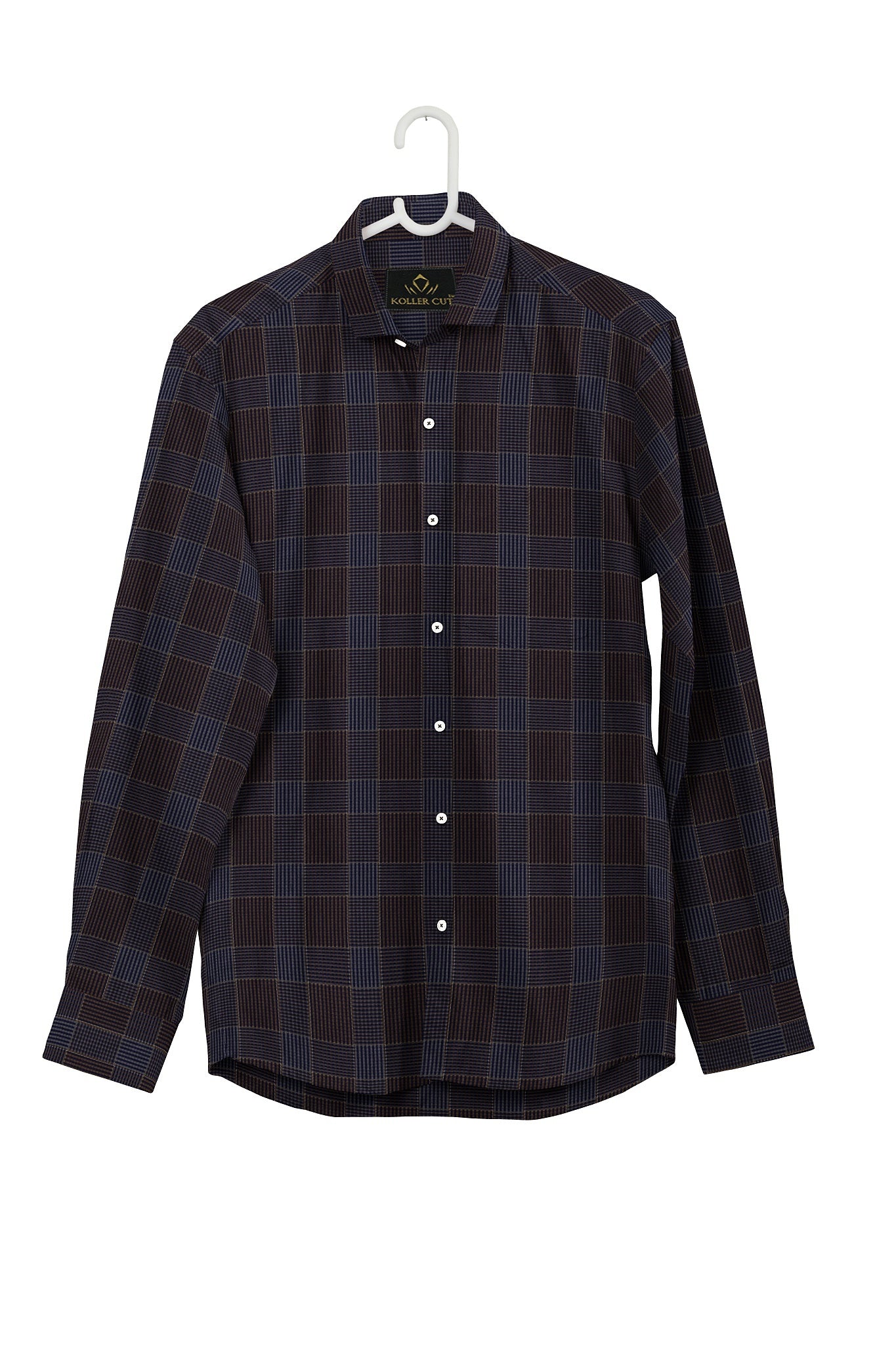 Mykonos Blue and Tiramisu Brown Jacquard Checks Premium Egyptian Giza Cotton Shirt