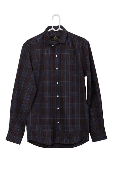 Mykonos Blue and Tiramisu Brown Jacquard Checks Premium Egyptian Giza Cotton Shirt