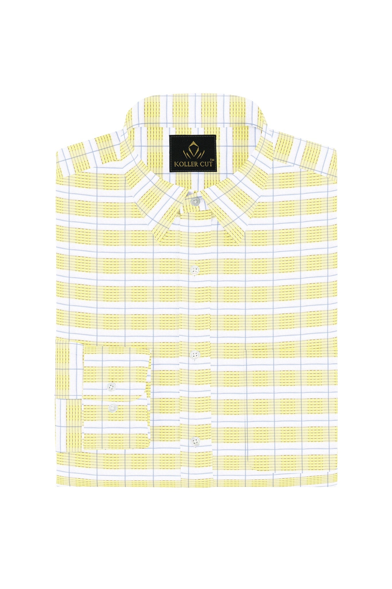 White with Tender Yellow and Frost Gray Jacquard Checks Egyptian Giza Cotton Shirt
