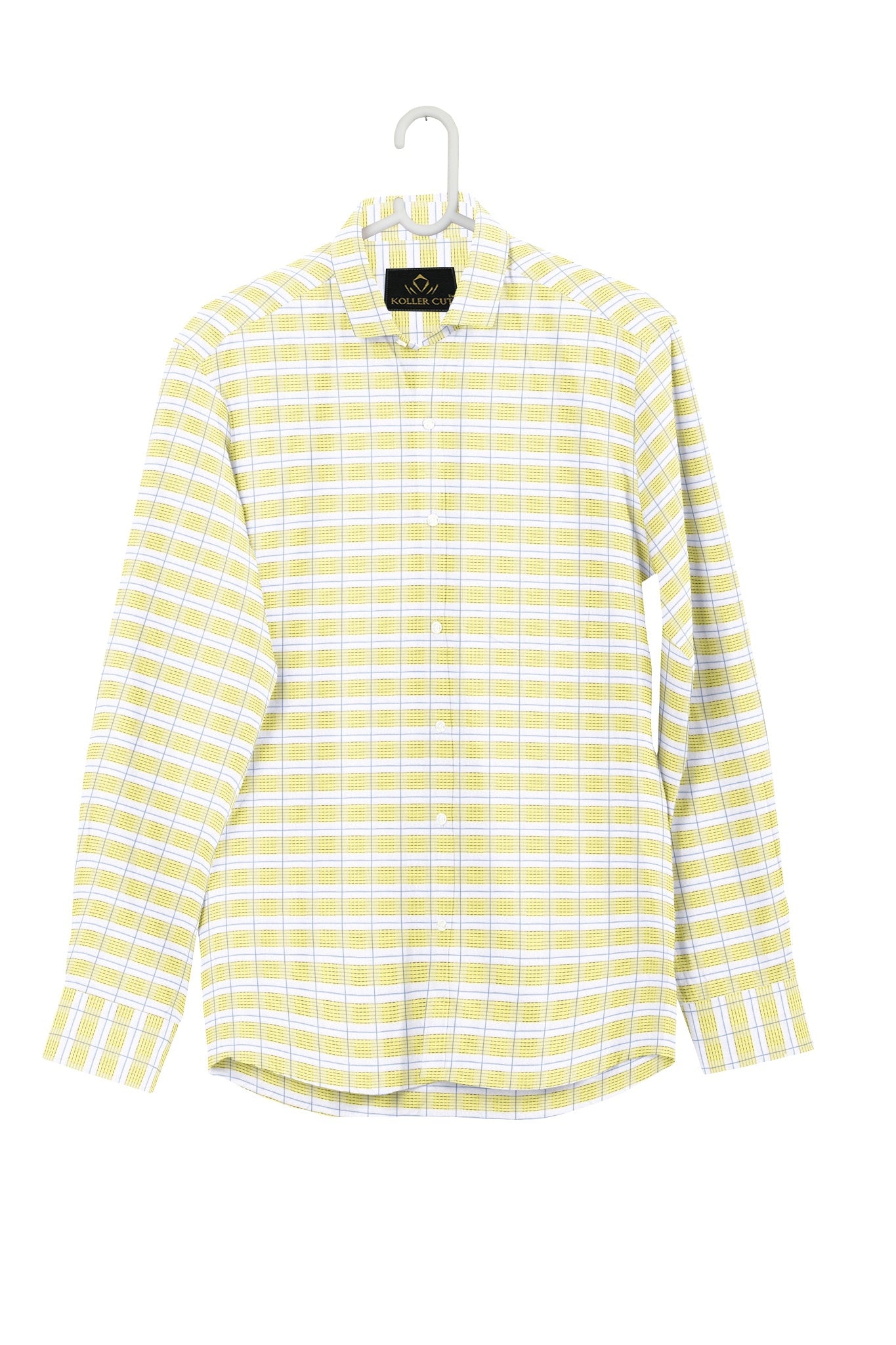 White with Tender Yellow and Frost Gray Jacquard Checks Egyptian Giza Cotton Shirt