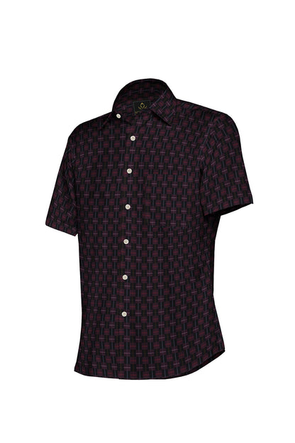Jade Black with Potent Purple and Azalea Pink Checks Egyptian Giza Cotton Shirt