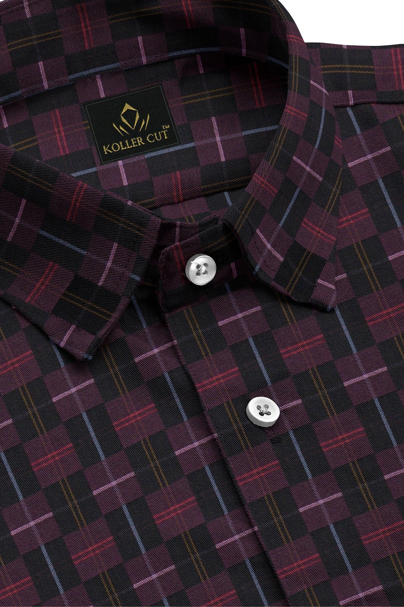Jade Black with Potent Purple and Azalea Pink Checks Egyptian Giza Cotton Shirt