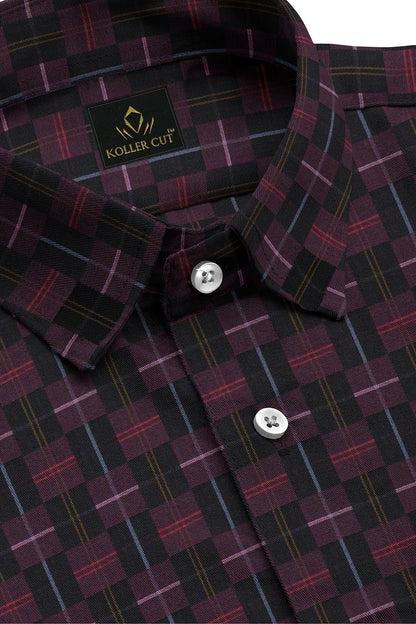 Jade Black with Potent Purple and Azalea Pink Checks Egyptian Giza Cotton Shirt