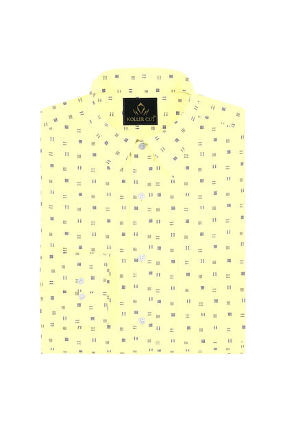 Finch Yellow and Monaco Blue Dice Dot Printed Egyptian Giza Cotton Shirt