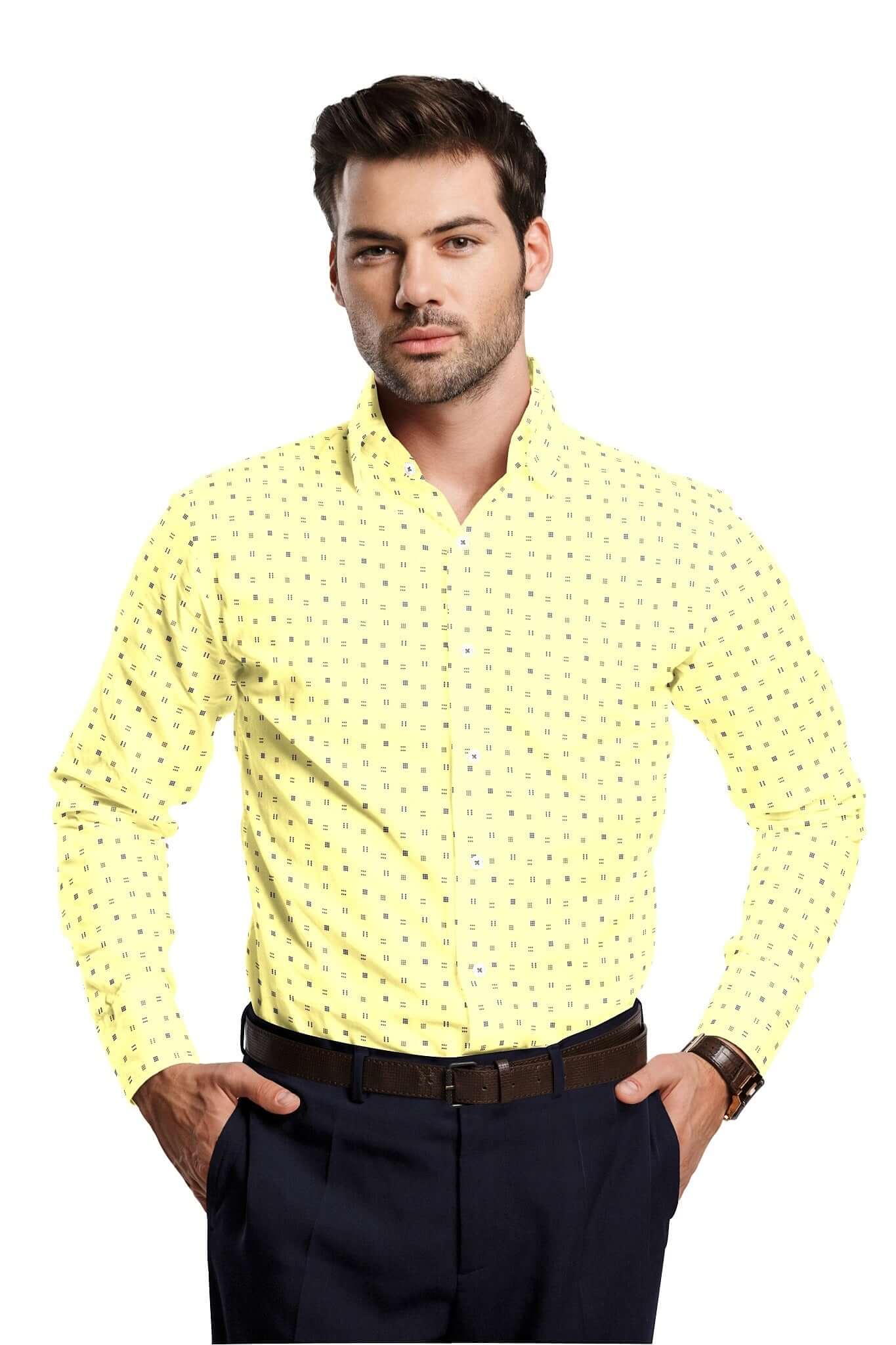 Finch Yellow and Monaco Blue Dice Dot Printed Egyptian Giza Cotton Shirt