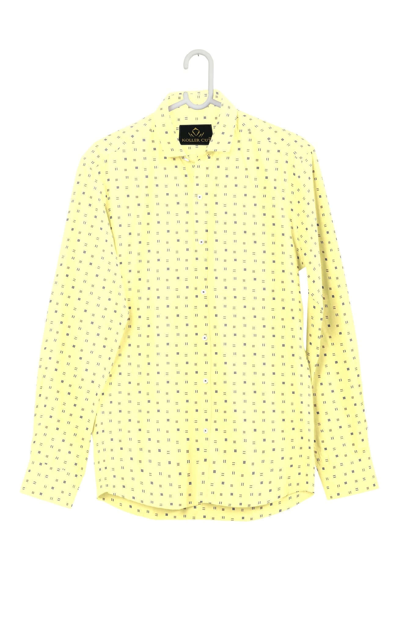 Finch Yellow and Monaco Blue Dice Dot Printed Egyptian Giza Cotton Shirt