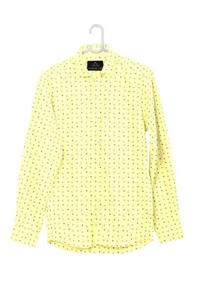 Finch Yellow and Monaco Blue Dice Dot Printed Egyptian Giza Cotton Shirt