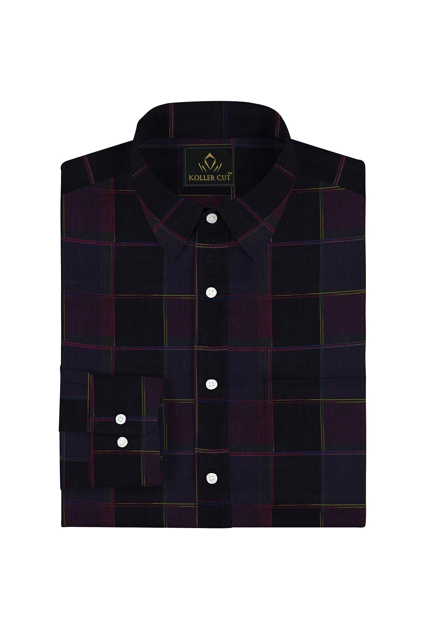 Jade Black with Tillandsia Purple and Rhubarb Red Jacquard Premium Check Giza Cotton Shirt
