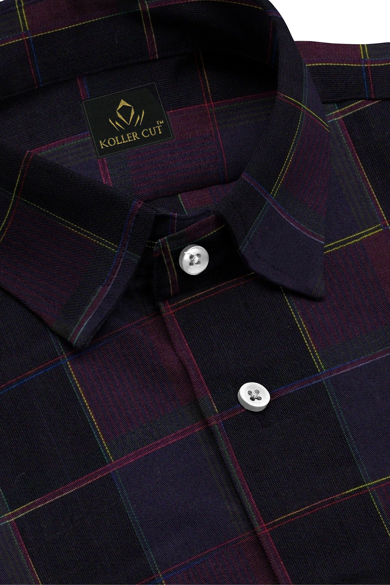 Jade Black with Tillandsia Purple and Rhubarb Red Jacquard Premium Check Giza Cotton Shirt