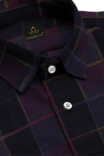 Jade Black with Tillandsia Purple and Rhubarb Red Jacquard Premium Check Giza Cotton Shirt
