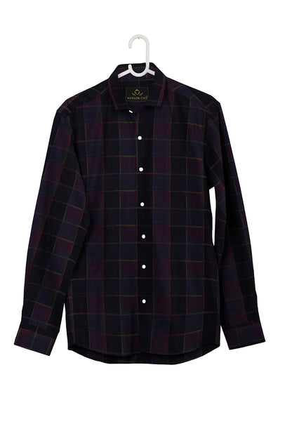 Jade Black with Tillandsia Purple and Rhubarb Red Jacquard Premium Check Giza Cotton Shirt