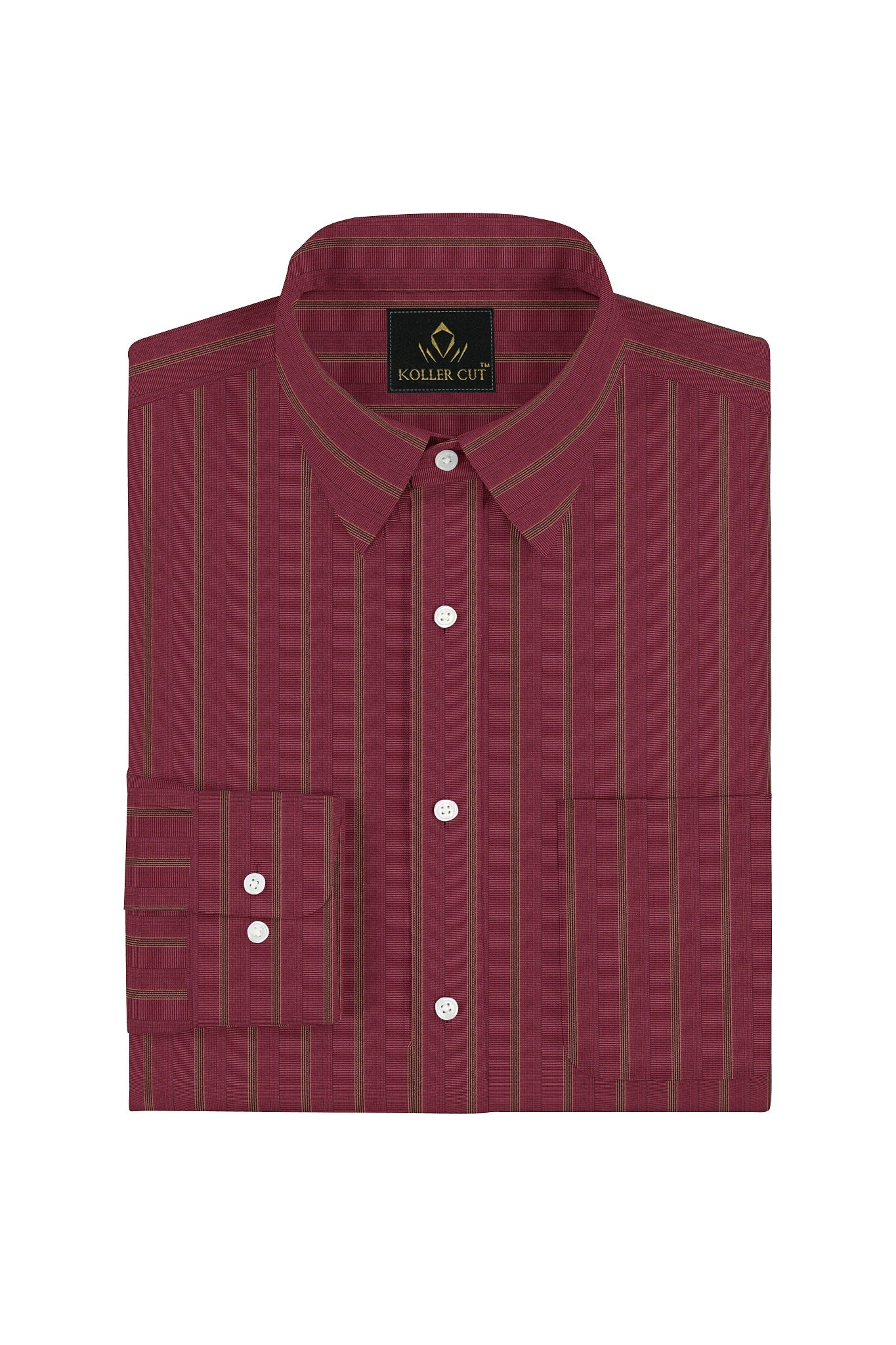 Cranberry Red with Umber Brown and Banana Yellow Jacquard Stripes Egyptian Giza Cotton Shirt