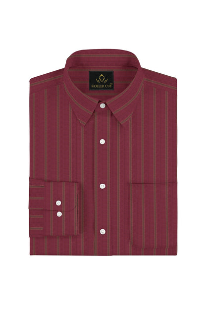 Cranberry Red with Umber Brown and Banana Yellow Jacquard Stripes Egyptian Giza Cotton Shirt