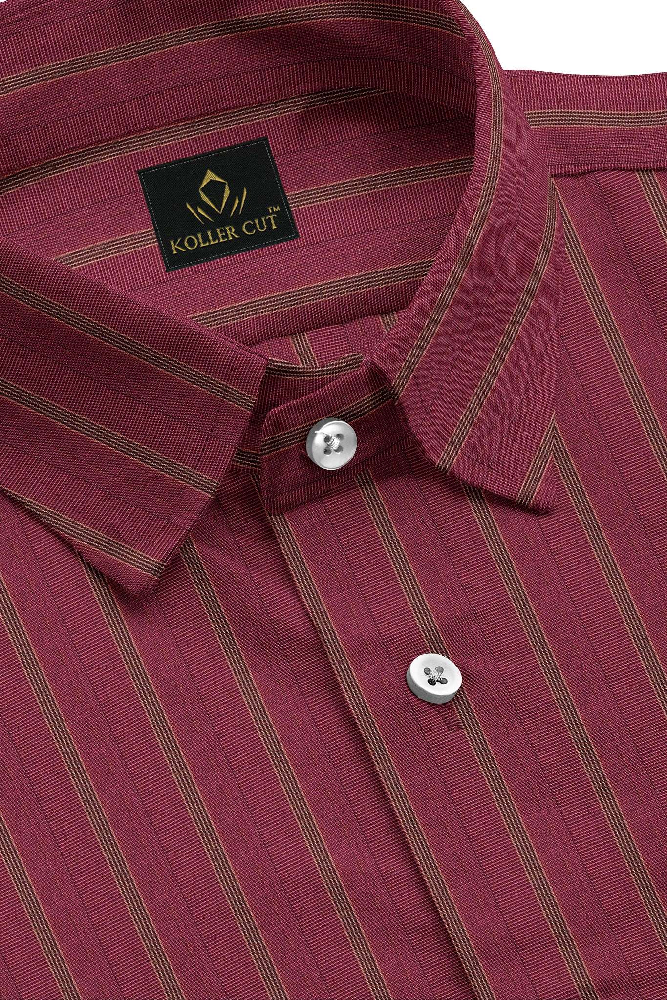 Cranberry Red with Umber Brown and Banana Yellow Jacquard Stripes Egyptian Giza Cotton Shirt