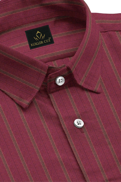 Cranberry Red with Umber Brown and Banana Yellow Jacquard Stripes Egyptian Giza Cotton Shirt