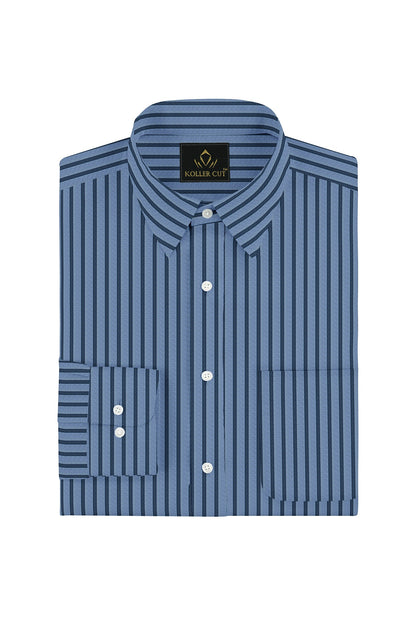 Allure Blue and Insignia Blue Stripes Cotton Shirt - Buy Mens Custom Shirts in Mumbai