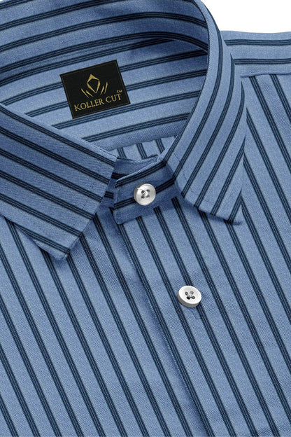 Allure Blue and Insignia Blue Stripes Cotton Shirt - Buy Mens Custom Shirts in Mumbai
