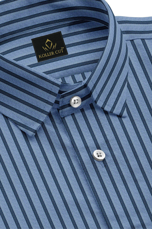 Allure Blue and Insignia Blue Stripes Cotton Shirt - Buy Mens Custom Shirts in Mumbai