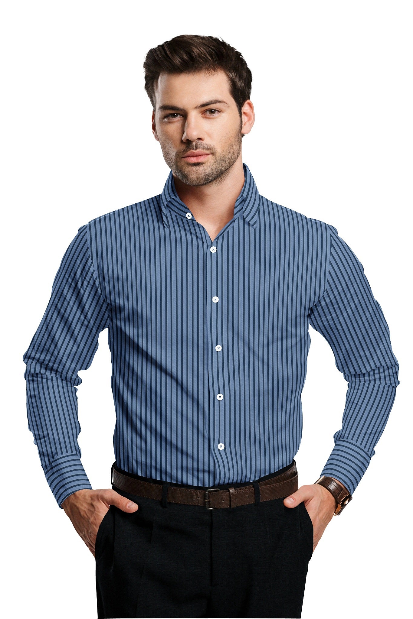 Allure Blue and Insignia Blue Stripes Cotton Shirt - Buy Mens Custom Shirts in Mumbai