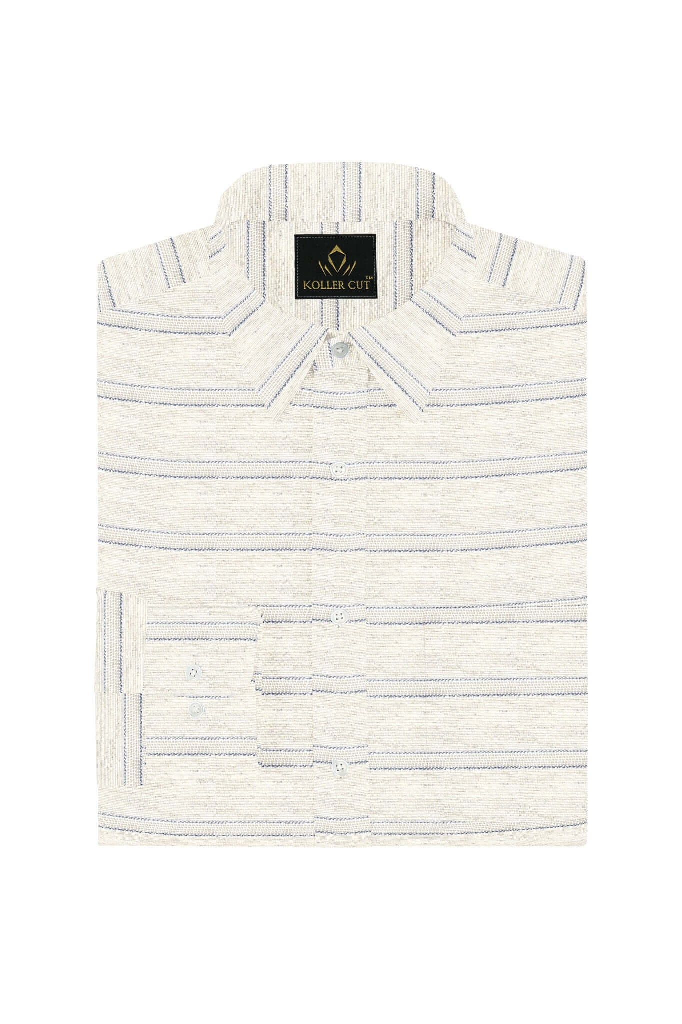 Beige and Sodalite Blue Stripes Cotton Shirt