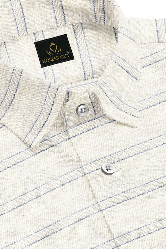 Beige and Sodalite Blue Stripes Cotton Shirt