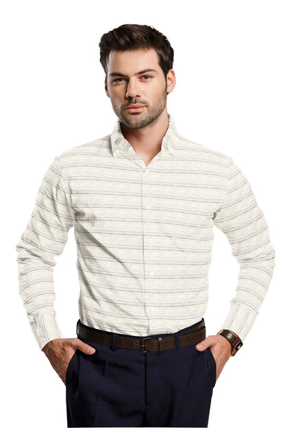 Beige and Sodalite Blue Stripes Cotton Shirt