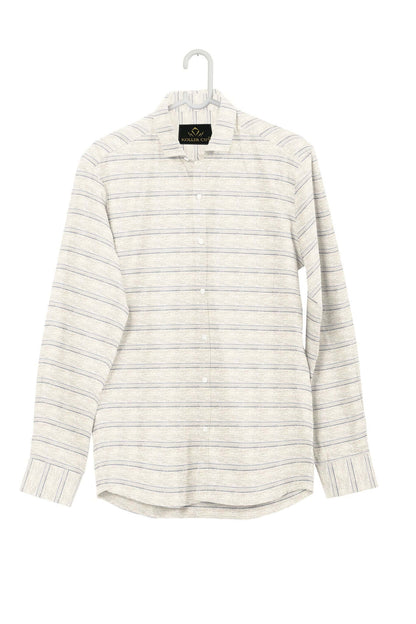 Beige and Sodalite Blue Stripes Cotton Shirt