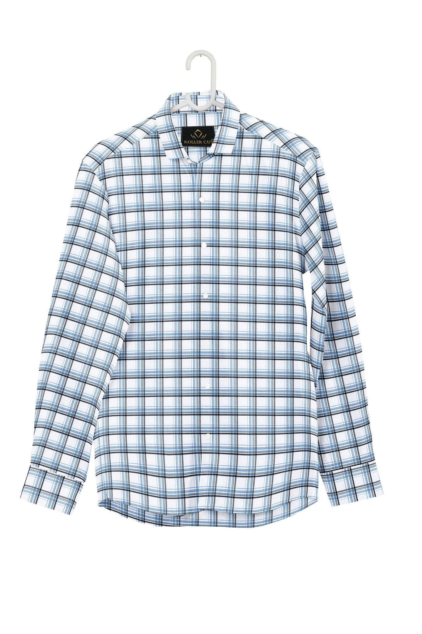 White with Ethereal blue and Black Checks Cotton Shirt