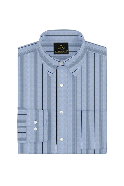 Cashmere Blue and Black Hairline Stripes Cotton Shirt