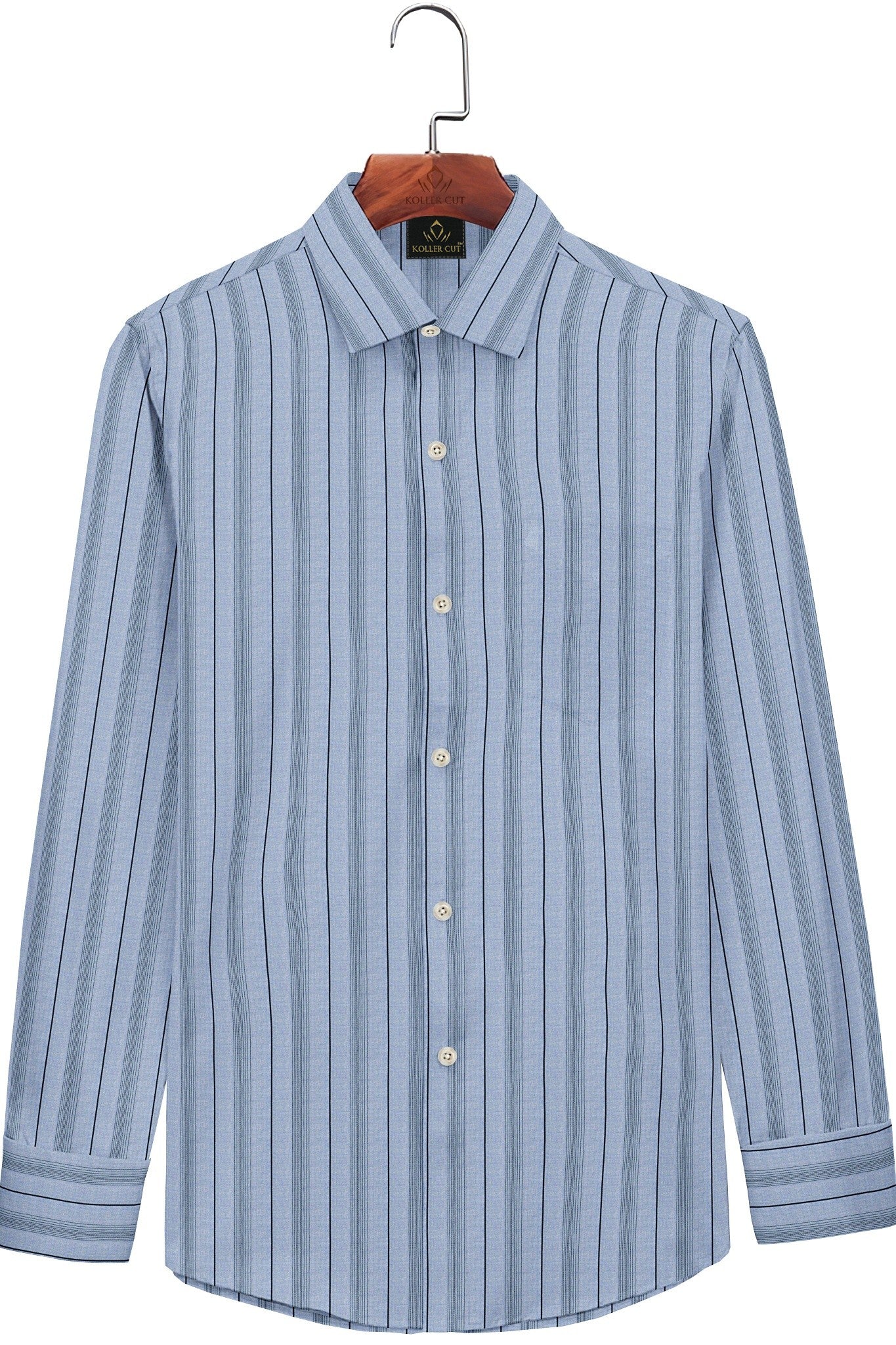 Cashmere Blue and Black Hairline Stripes Cotton Shirt