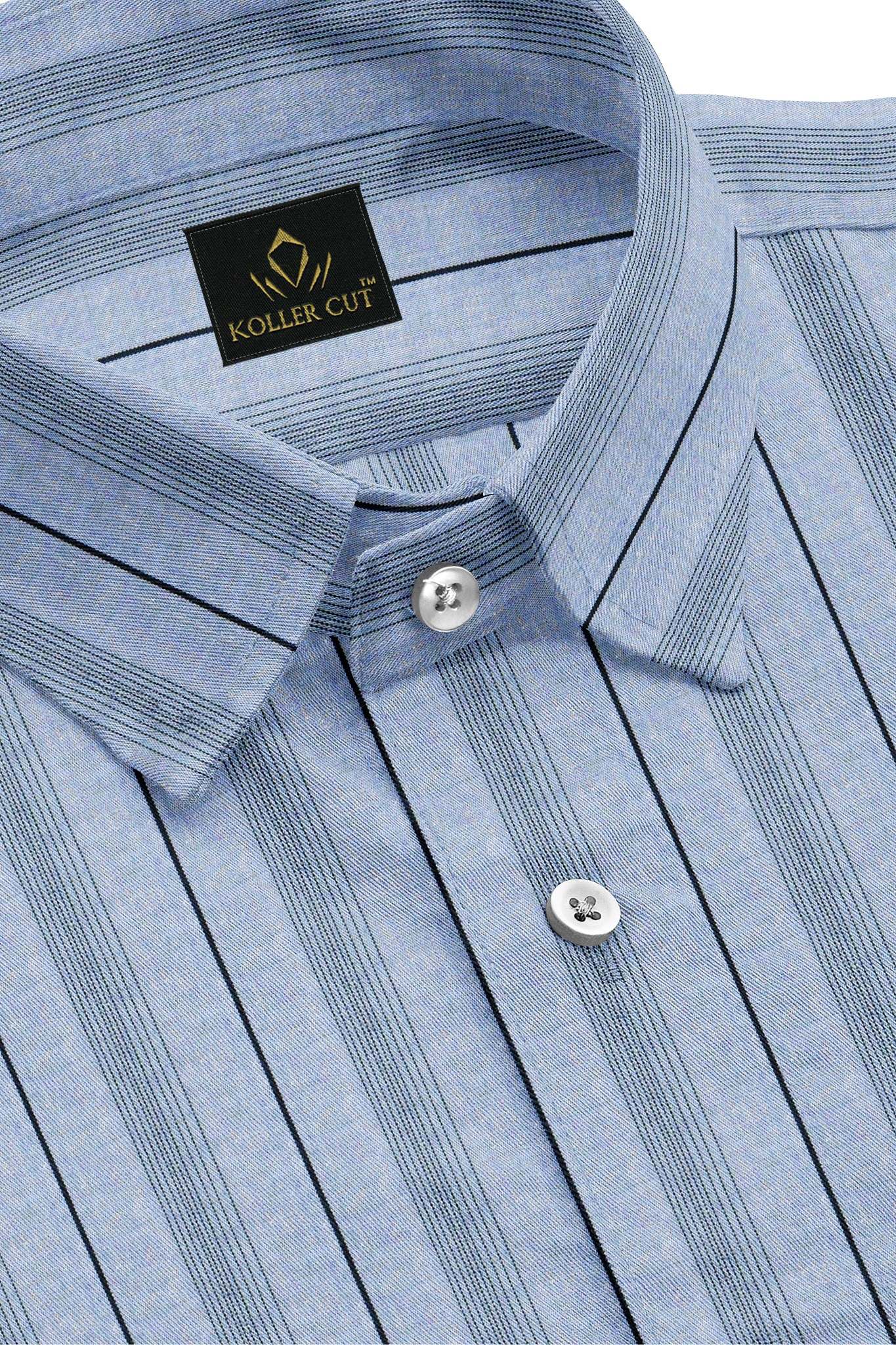 Cashmere Blue and Black Hairline Stripes Cotton Shirt