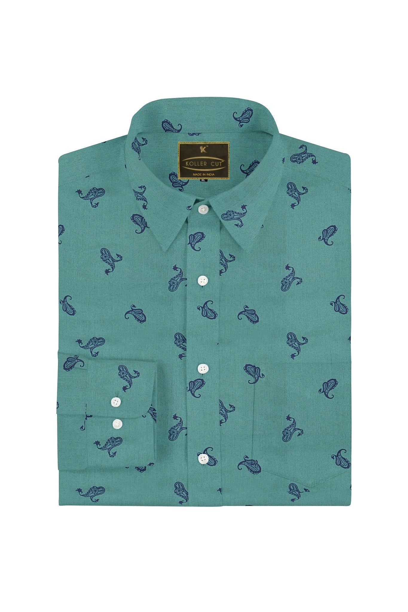Pine Green with Japanese Koi Carp Fish Printed Men's Cotton Shirt