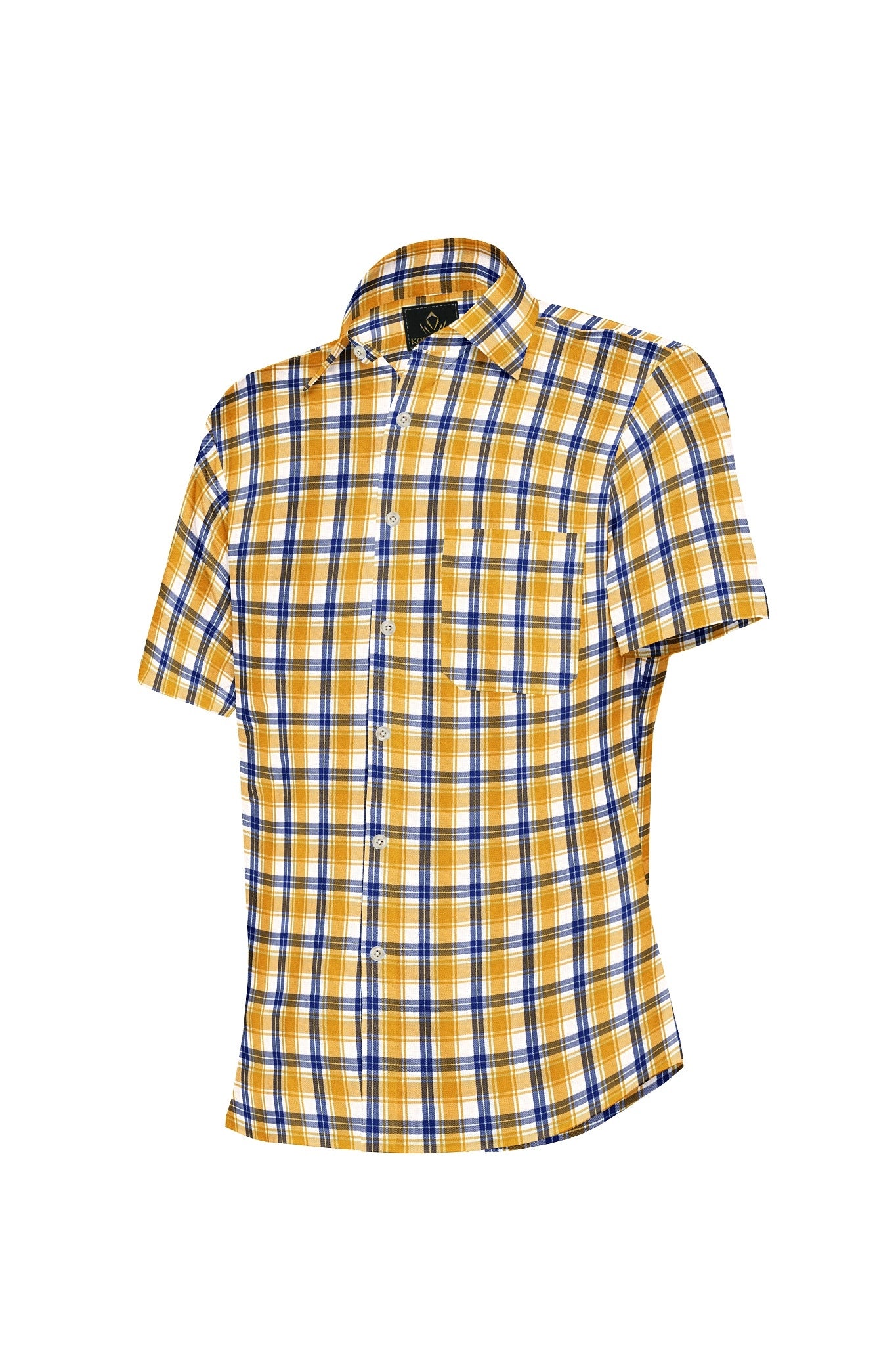 White with Zinnia Yellow and Limoges Blue Checks Cotton Shirt