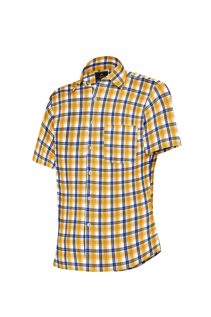 White with Zinnia Yellow and Limoges Blue Checks Cotton Shirt