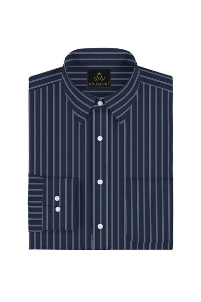 Kollercut-Monaco Blue and White Stripes Cotton Shirt-Formal Cotton Shirt in India 