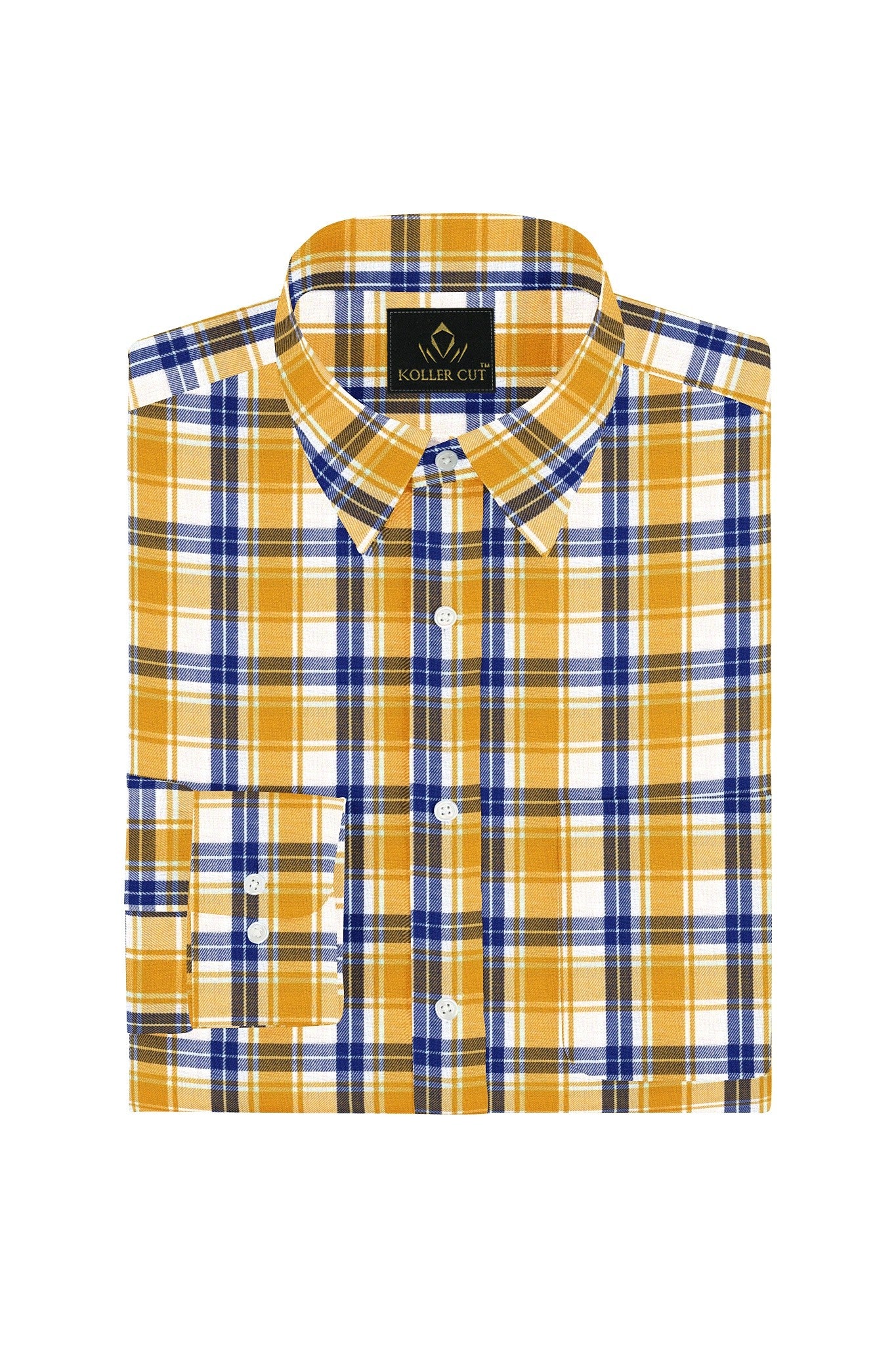 White with Zinnia Yellow and Limoges Blue Checks Cotton Shirt