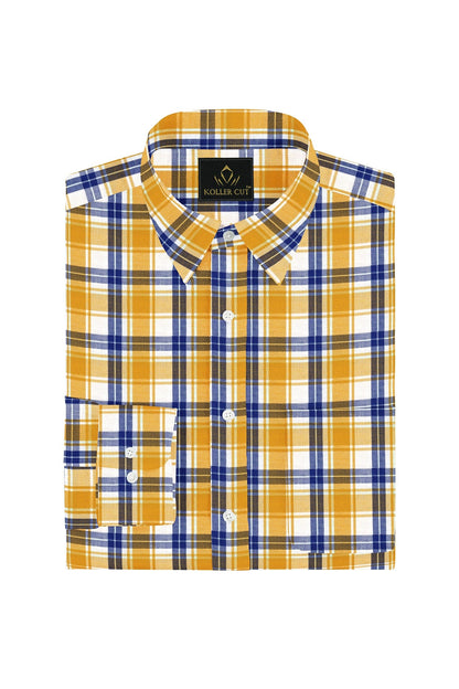 White with Zinnia Yellow and Limoges Blue Checks Cotton Shirt