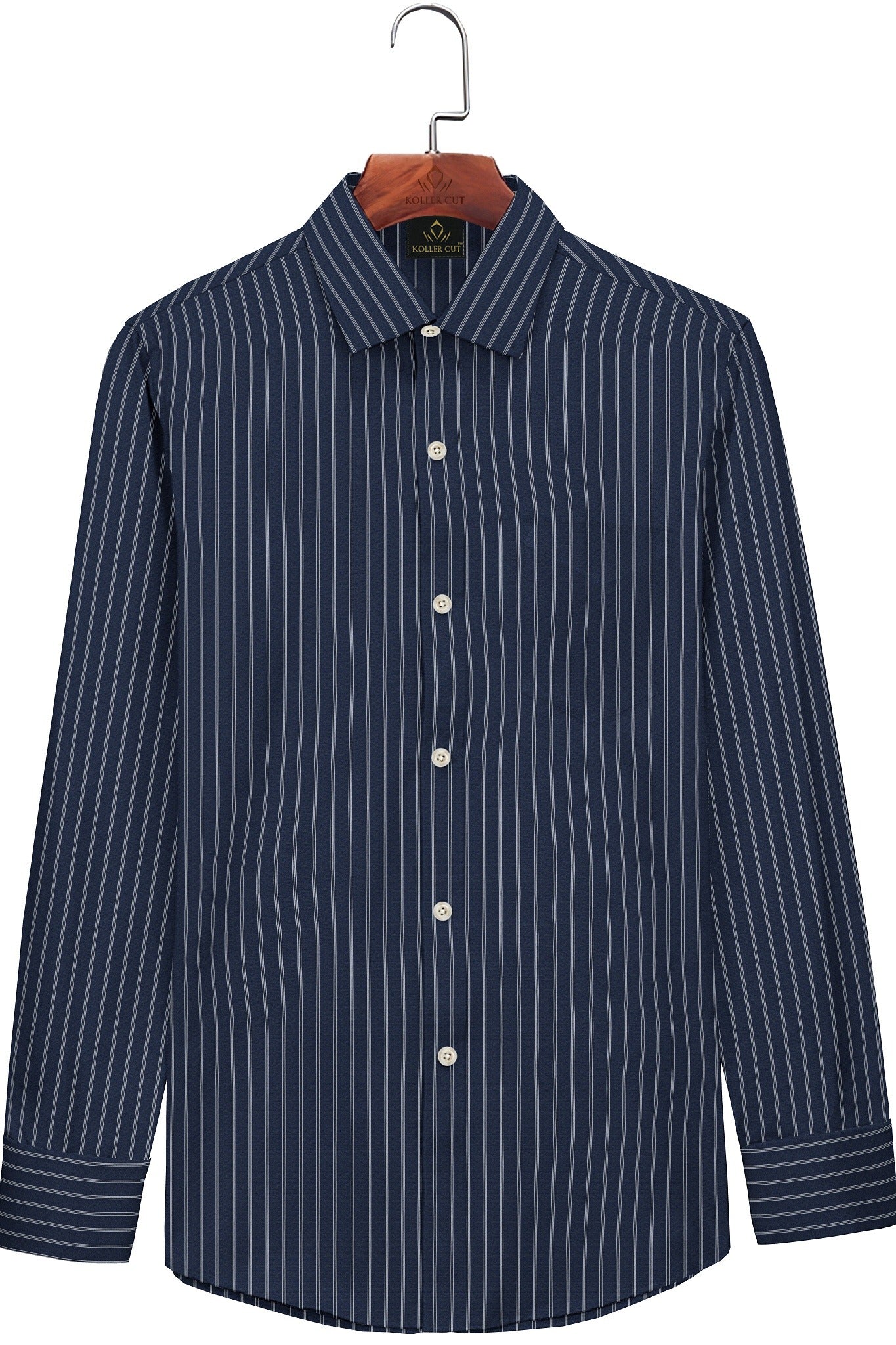 Kollercut-Monaco Blue and White Stripes Cotton Shirt-Formal Cotton Shirt in India 